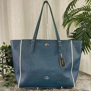 Coach Turnlock Tote in Edgestain Leather 38323 Mineral Blue Navy